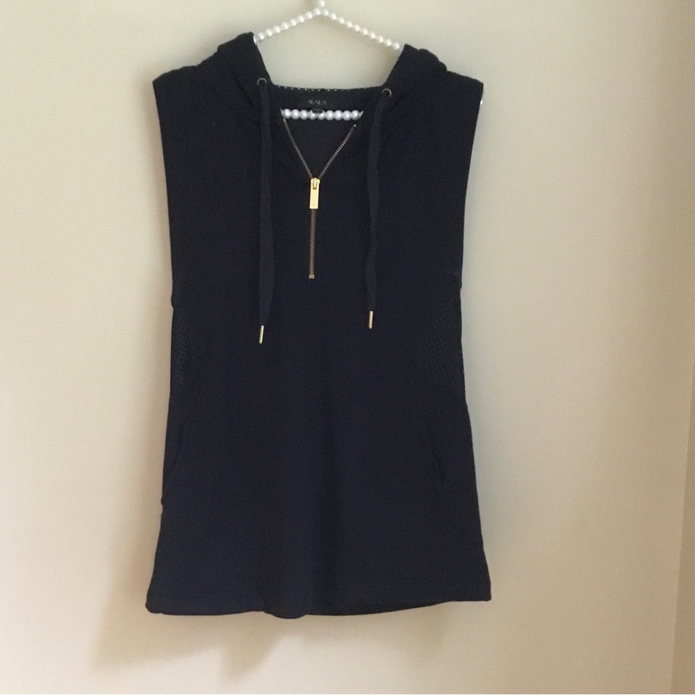 ALALA Black Sleeveless Mesh Hooded Sleeveless Sweatshirt Vest